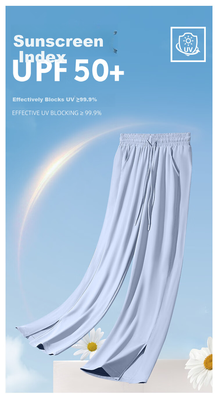 Jeanswest Women's Casual Pants, Summer Lightweight UPF50+ Sun Protection, Ice Silk Cool-Feeling Draping Versatile Straight-Leg Trousers, Gray Blue, Size M 3