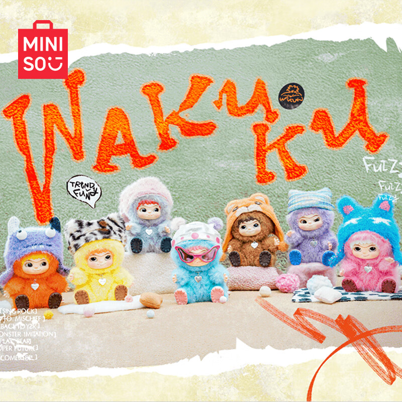 MINISO Wakuku Cute Plush Party Sticker Blind Box Figurine Accessories Toy Birthday Gift Single Box