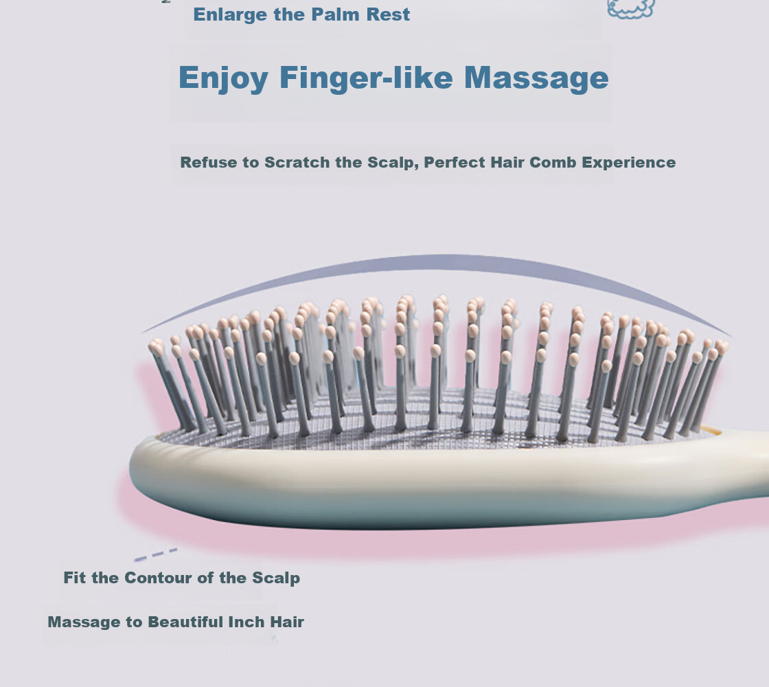 MINISO Comb, Upright Long Handle Airbag Comb, Massage Comb, Styling Comb, Hair Brush, Birthday Gift, Matcha Green + Cleaning Brush 7