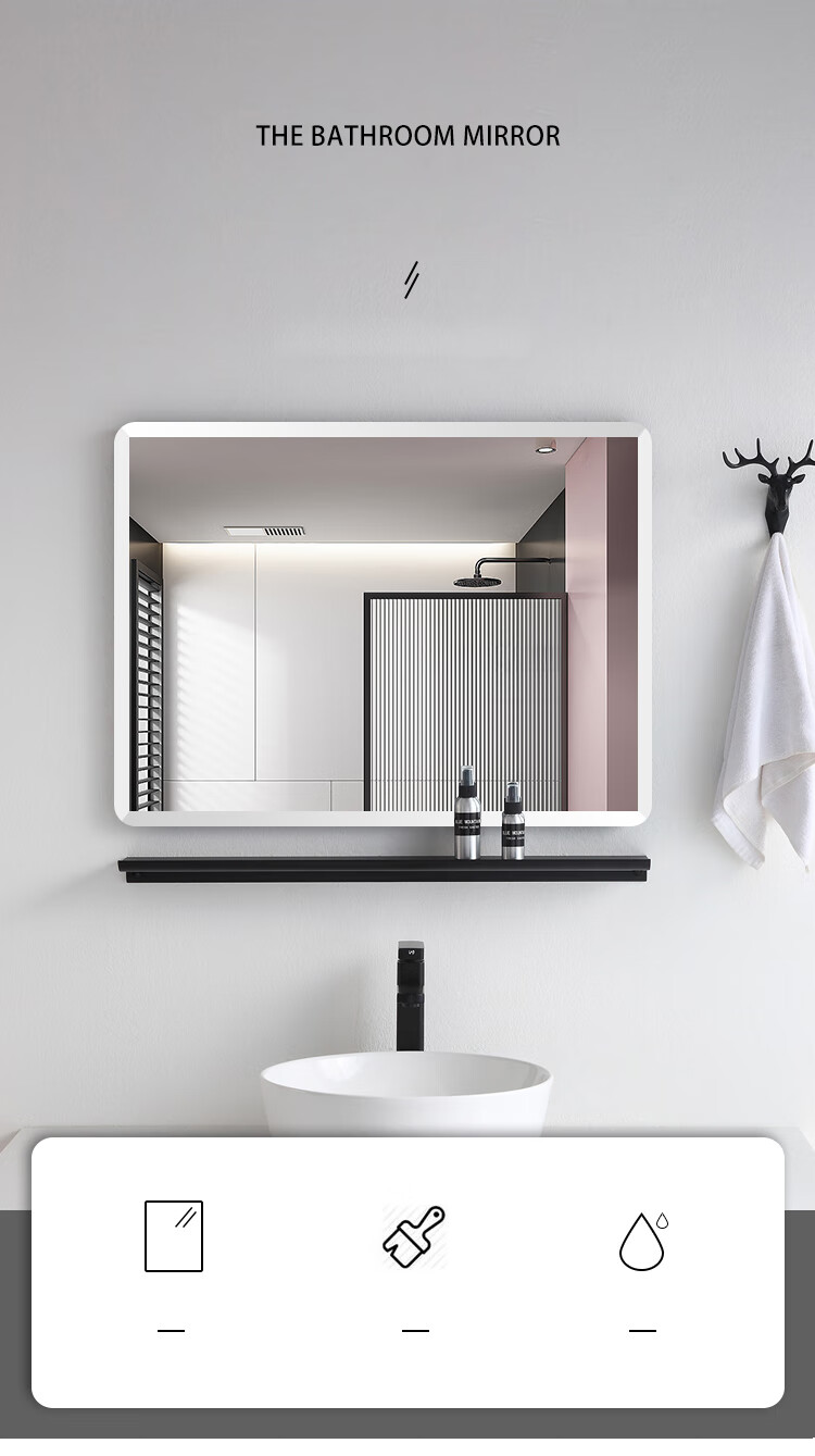 Huakai Star Bathroom Mirror Frameless Wall-Mounted Dressing Mirror with Rounded Beveled Edges 60x80cm 1
