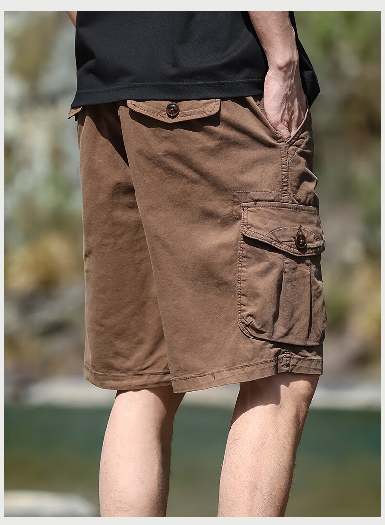 EASTERN CAMEL Men's Cargo Shorts, Casual Five-Point Pants, Spring And Summer Mid-Length Pants, Thin Style, Large Pocket Trousers, Khaki, Size 29 15