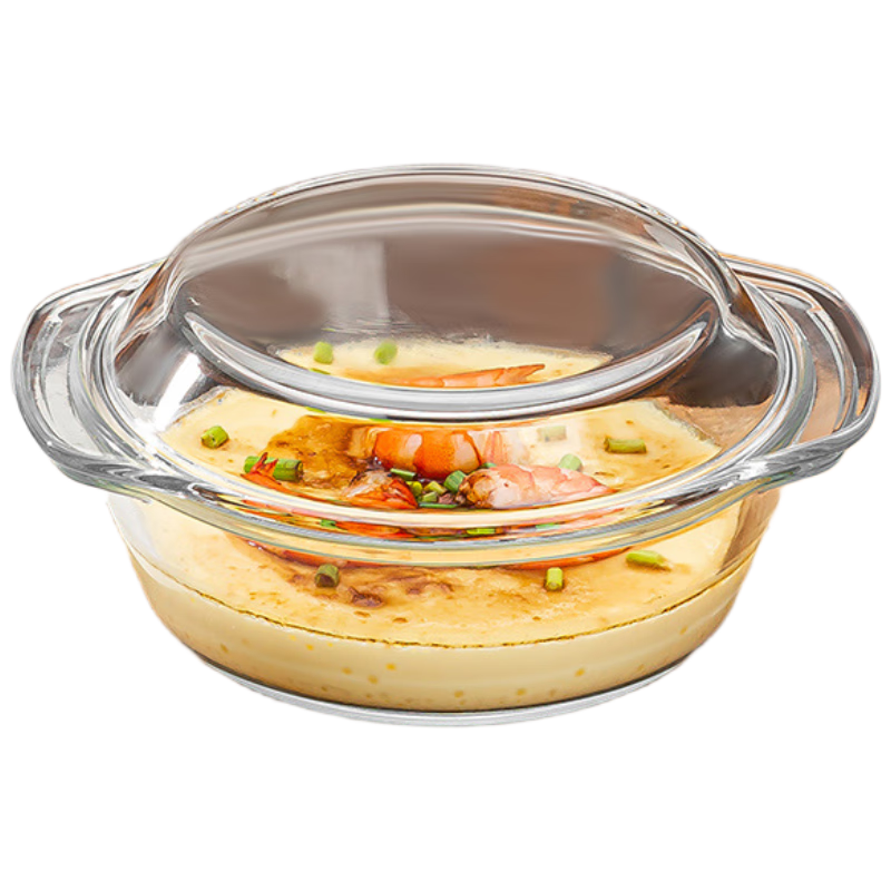 PINYU Glass Double-Handled Transparent Bowl with Lid, Microwave-Safe Heat-Resistant Soup Bowl, Noodle Bowl, Salad Bowl, Ramen Steamed Egg Custard Bowl