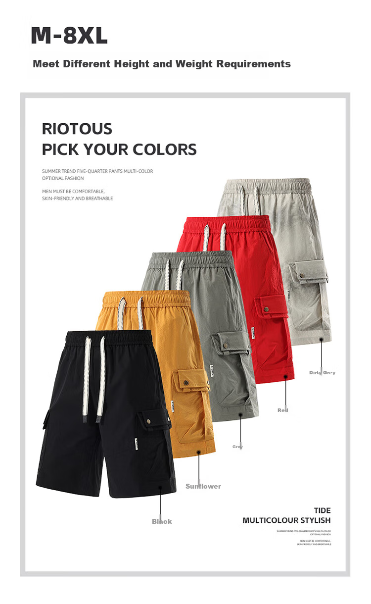 CLOR American-Style Casual Cargo Shorts, Summer Loose-Fit Five-Point Pants, Tie-Dye Sports Ice Silk Pants, MLS02, Dull Gray, Size L 2