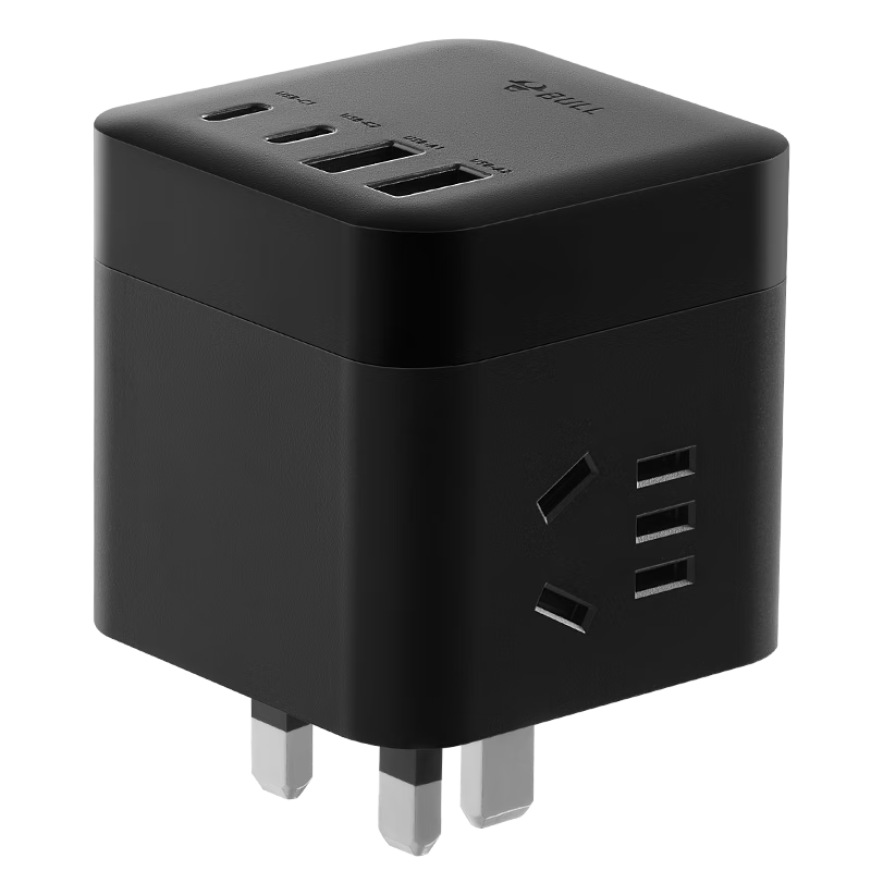 BULL 3-Port UK Standard Wireless Cube 67W Travel Power Strip/Adapter for UK/Singapore/Hong Kong GNV-M1673EW Black