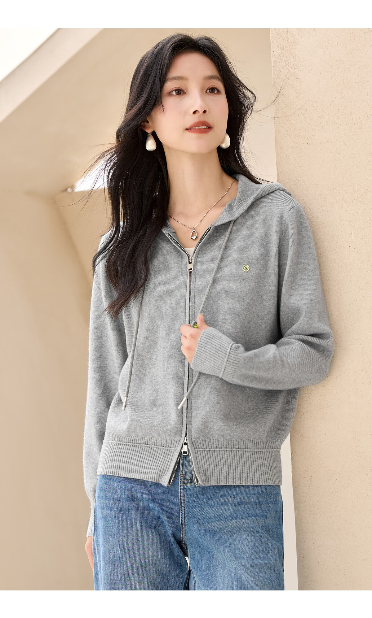 Chushen Spring and Autumn Short Jacket Women's Fashion Hooded Casual Knit Cardigan Sweater S53D095 7