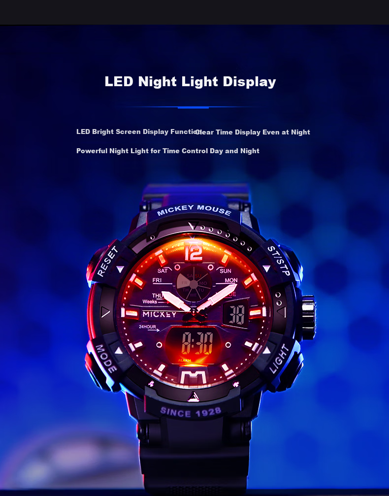 Disney Watch for Men, Students, Trendy Sports, Waterproof, Teenagers, Middle And High School Students, Multifunctional Dual Display Digital Watch, Cool Black And Purple 7