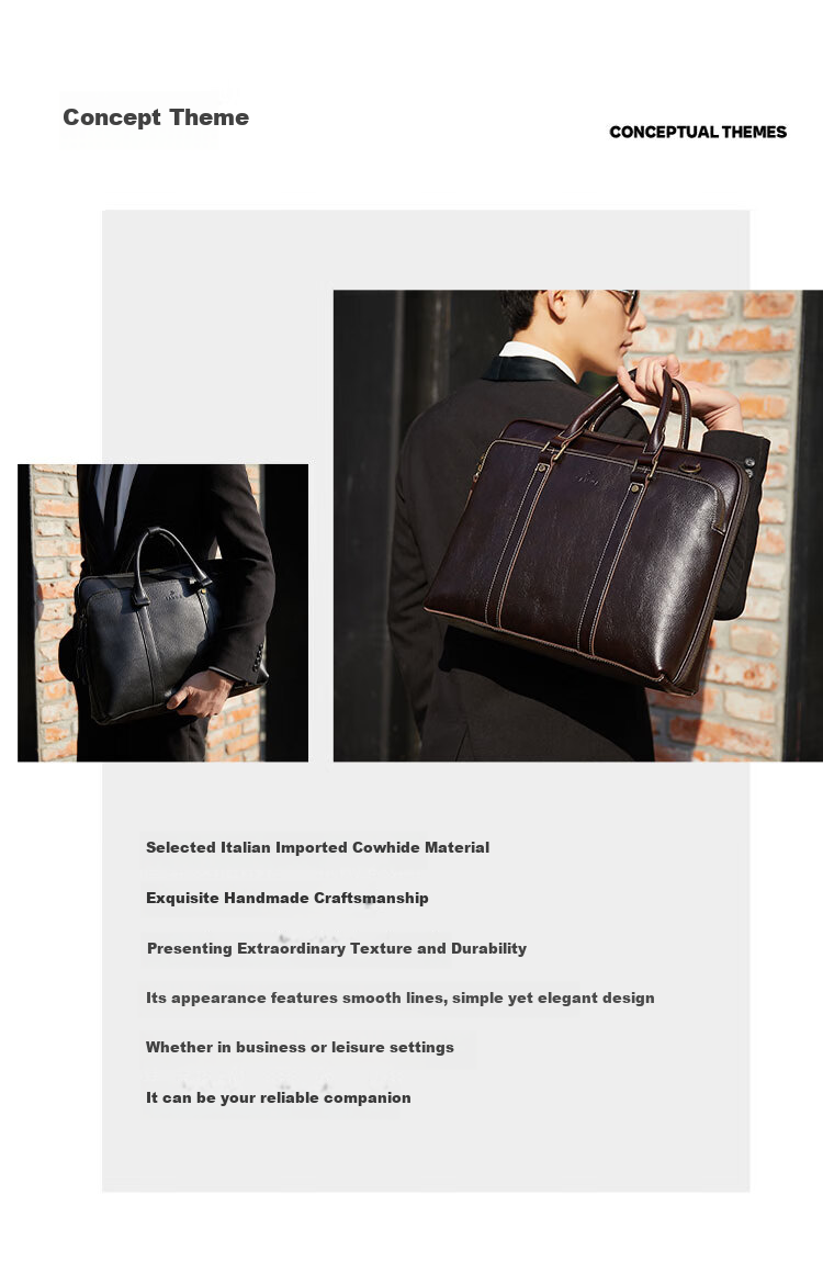 SANWA Imported Genuine Leather Briefcase Handbag for Men, Top-Grain Cowhide 14-Inch Business Laptop Bag, Shoulder Crossbody Bag 2