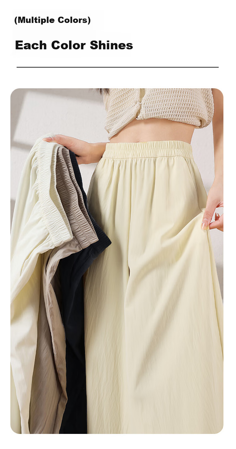 XUEXIMAN Women's Lightweight High-Waisted Straight-Leg Casual Quick-Dry Wide-Leg Pants with Skirt, Summer 2026 New Style, Ice Silk Fabric 15