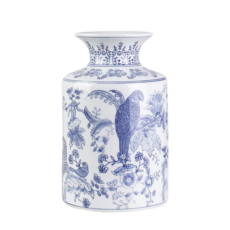 Qiju Yaji Ceramic Vase Luxury High-End Living Room Flower Arrangement Home Decor Parrot White Glaze Birdsong Flower Bloom 12 Inch 30008