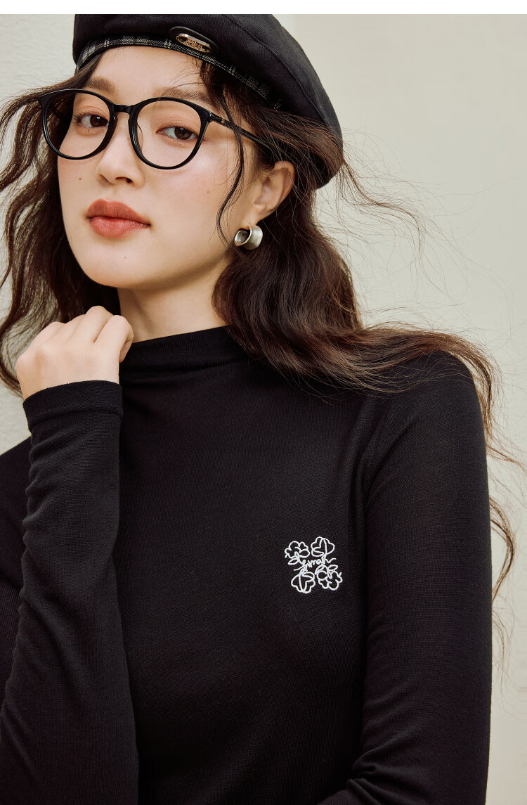 INMAN Wool Stand Collar T-Shirt 2025 Autumn Women's New Layered Slim Fit Long Sleeve Base Shirt Light Gray S 13