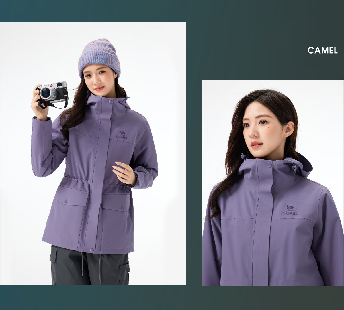 CAMEL Women's 3-in-1 Softshell Jacket 2025 Autumn Winter Slim Fit Water-Repellent Windbreaker B303 L 26