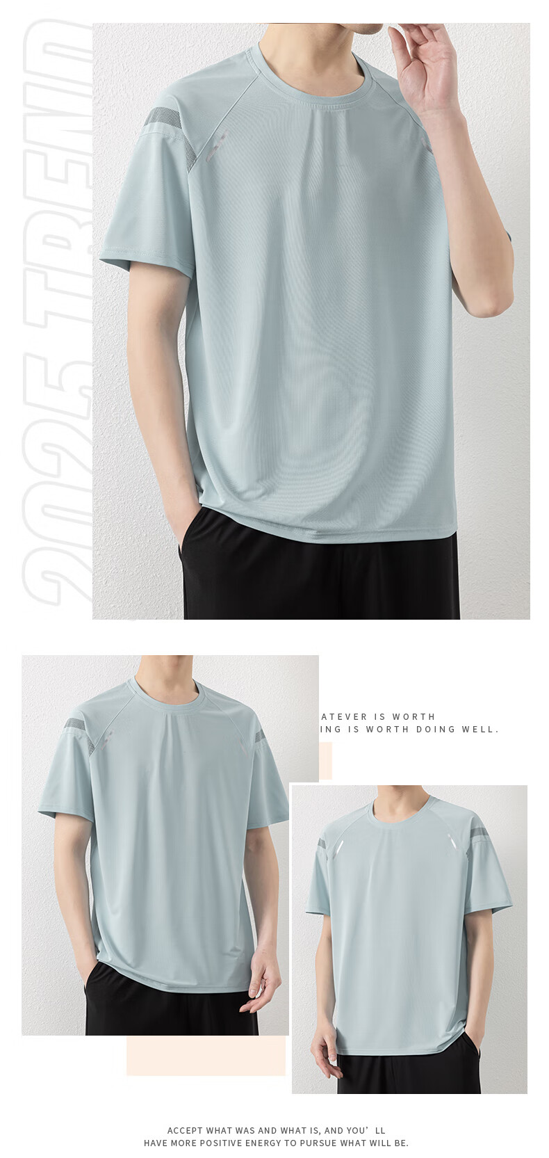 ROMON Men's Short Sleeve T-Shirt Summer Thin Loose Casual Ice Silk Cooling Sports Quick-Dry Base Shirt 8204 Silver Gray 3XL 9