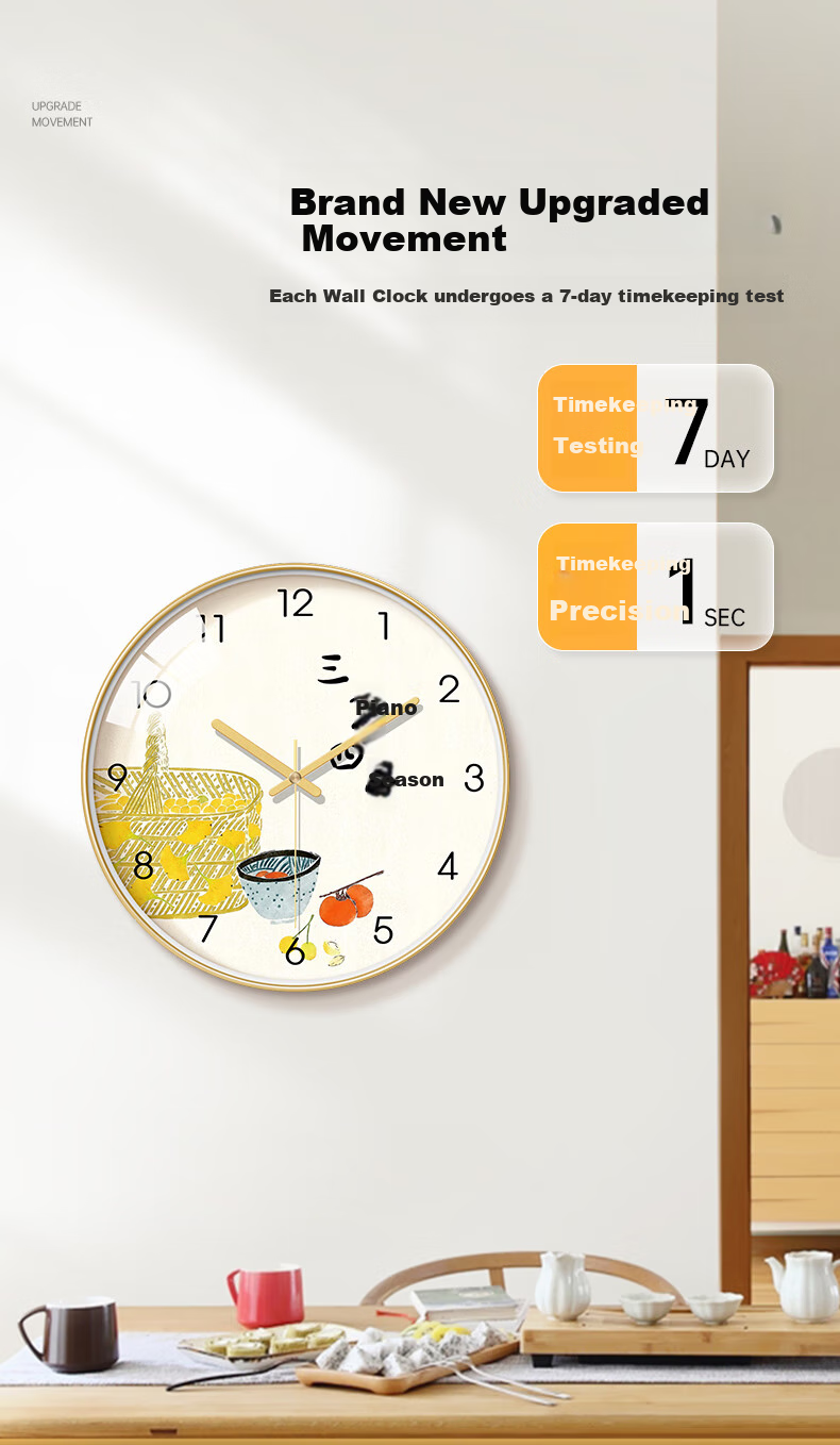 BBA Wall Clock, Living Room Home Use, Creative Timepiece, Wall-Mounted Chinese-Style Decorative Quartz Clock, Three Meals Four Seasons, 35cm 5