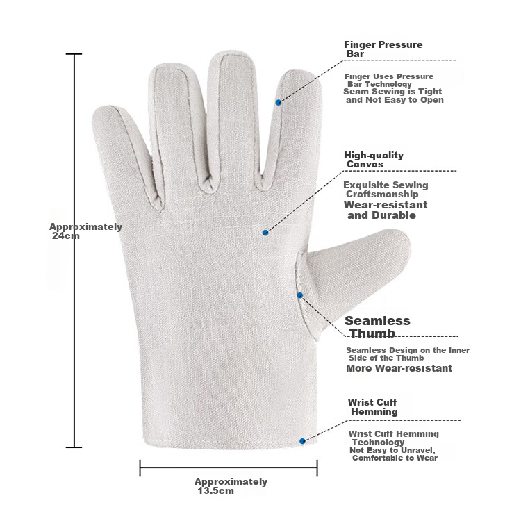 SHENGLI GCF240 Canvas Gloves, Work Gloves, Durable And Tear-Resistant, 24-Stitch Pattern, Double-Layer Cotton, White, Pack of 10 Pairs 2