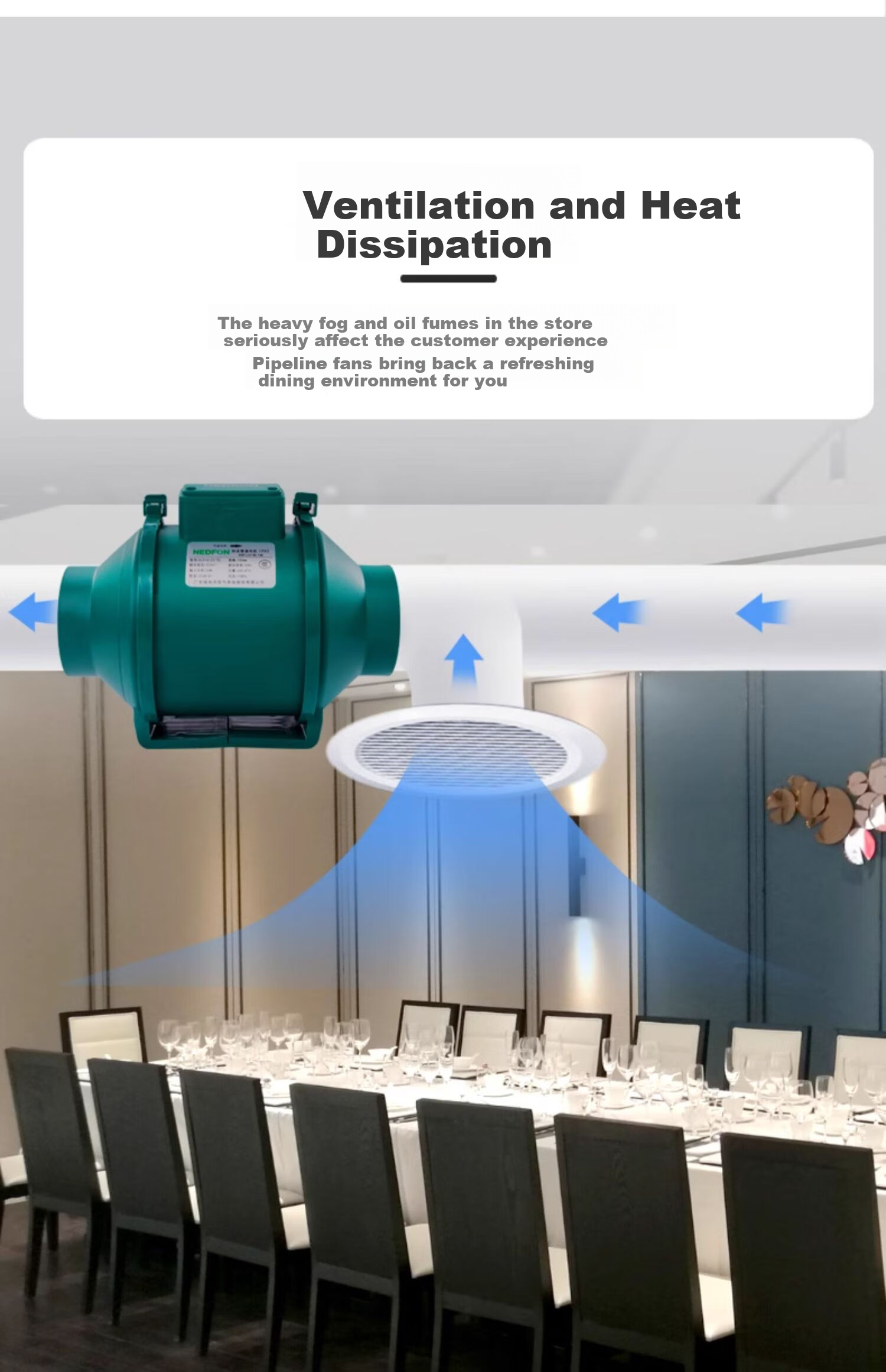 Nedfon DJT10-23 Diagonal Flow Duct Fan, 4-Inch Kitchen Exhaust Fan, Bathroom Ventilation Fan, Powerful Extractor Fa 9