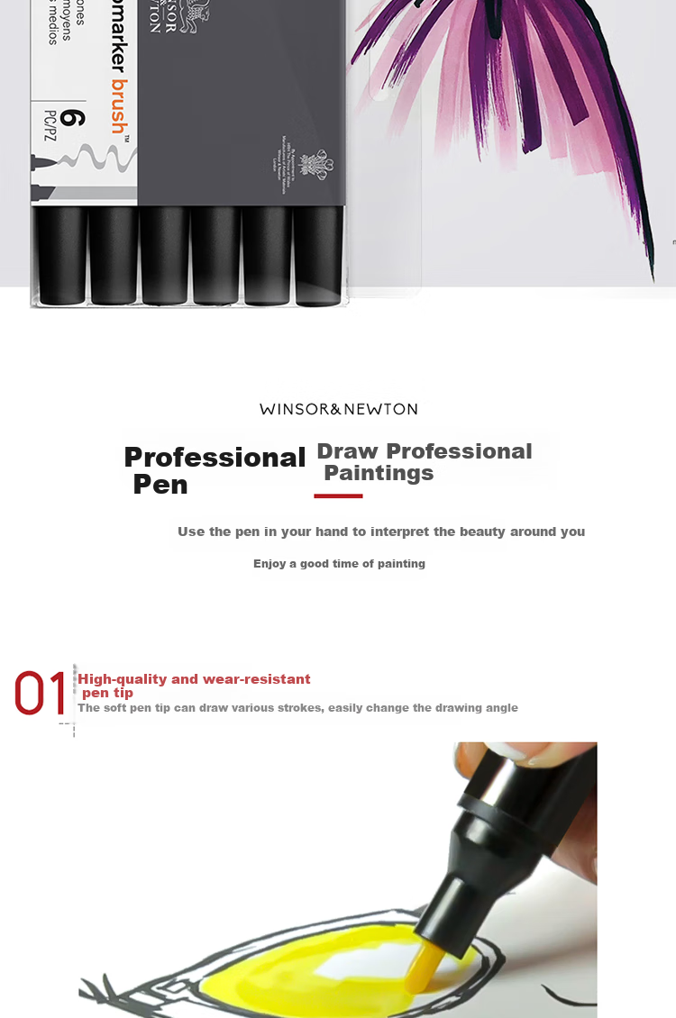 WINSOR&NEWTON [Freud Brand] Alcohol-Based Dual-Tip Marker Set with Soft Tips And Classic Set of 12 Colors Watercolor Pens 3