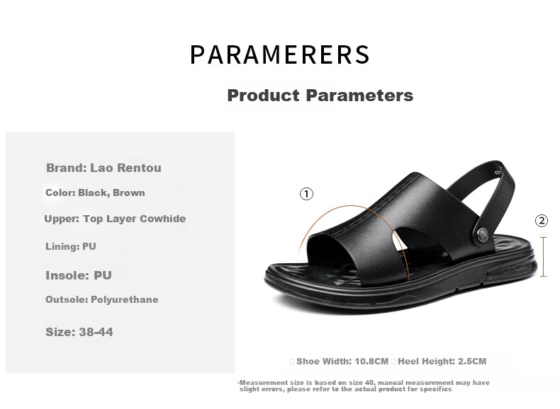 LAORENTOU Men's Summer Leather Breathable Beach Sandals Dual-use Casual Slippers LT11110 Black Size 39 3