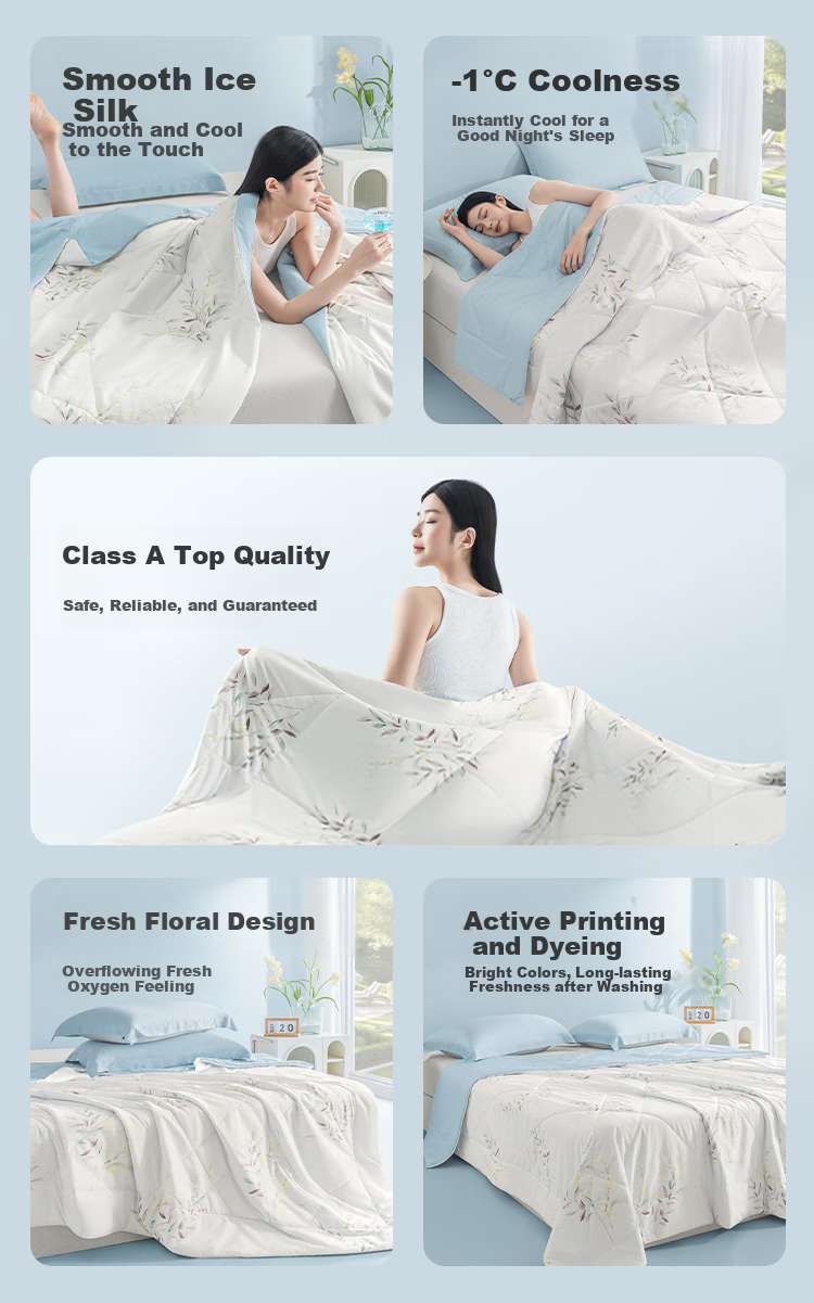 JD Original Ice Silk Summer Quilt, Class A Cooling Air Conditioning Comforter, Skin-Friendly Soft Smooth Machine Washable, 200*230cm, Qingfeng Yeying 2