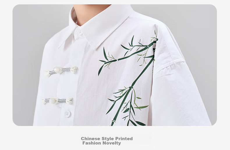 Luomeng Boys' Short-Sleeve Shirt, Chinese-Style Children's New Bamboo Shirt, Boys' Summer Top for Older Kids, White, Size 130 21