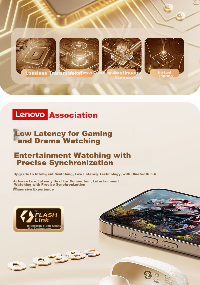 Lenovo Bluetooth Earphones, Semi-In Style, 2026 Popular Model, Bluetooth 5.4, Low Latency, High Sound Quality, Long Battery Life, HD Audio, Wireless Headphones, EA166, Moon Rock White 7