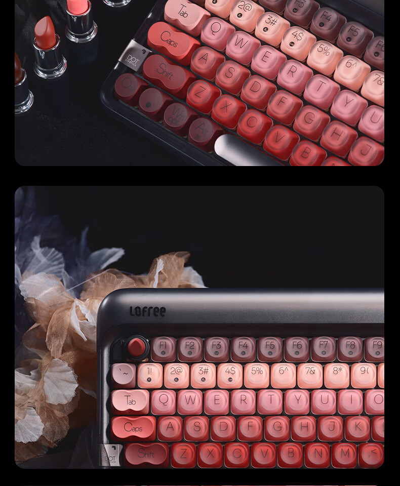 LOFREE Lofree Lipstick Black Tube MAC Collaboration Mechanical Keyboard Wireless Tri-mode Bluetooth Hot-swappable 84-Key Office Keyboard for Women 3