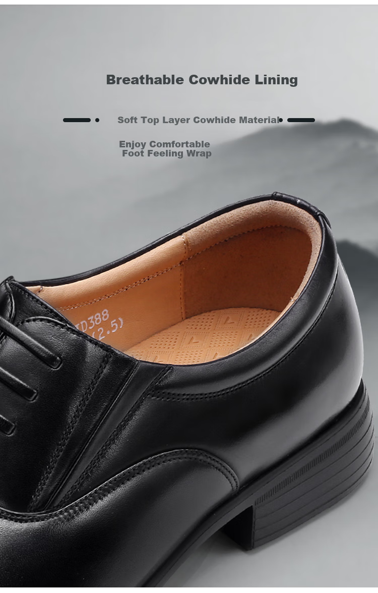 Qiangren Formal Shoes for Men, 3515 Three-Joint Business Leather Shoes, Cowhide Quality Commuter Men's Shoes, JD387, Black, Size 42 4