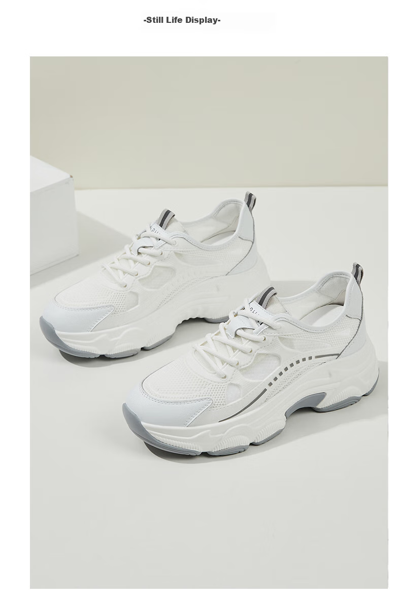 DAPHNE Women's Versatile Sports Casual Shoes with Breathable Mesh Upper, Lightweight Comfortable Thick-Soled Dad Sneakers, White And Silver, Size 42 19