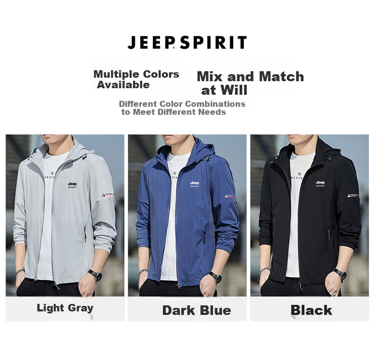 JEEP SPIRIT Men's Sun Protection Jacket, Breathable Hooded Coat, UPF50+ UV-Resistant Quick-Dry Jacket, Light Gray, XL 4