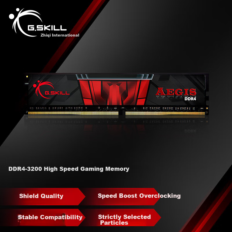 G.SKILL, 8GB, 3200MHz DDR4 Desktop Memory Module, Aegis/black And Red Color