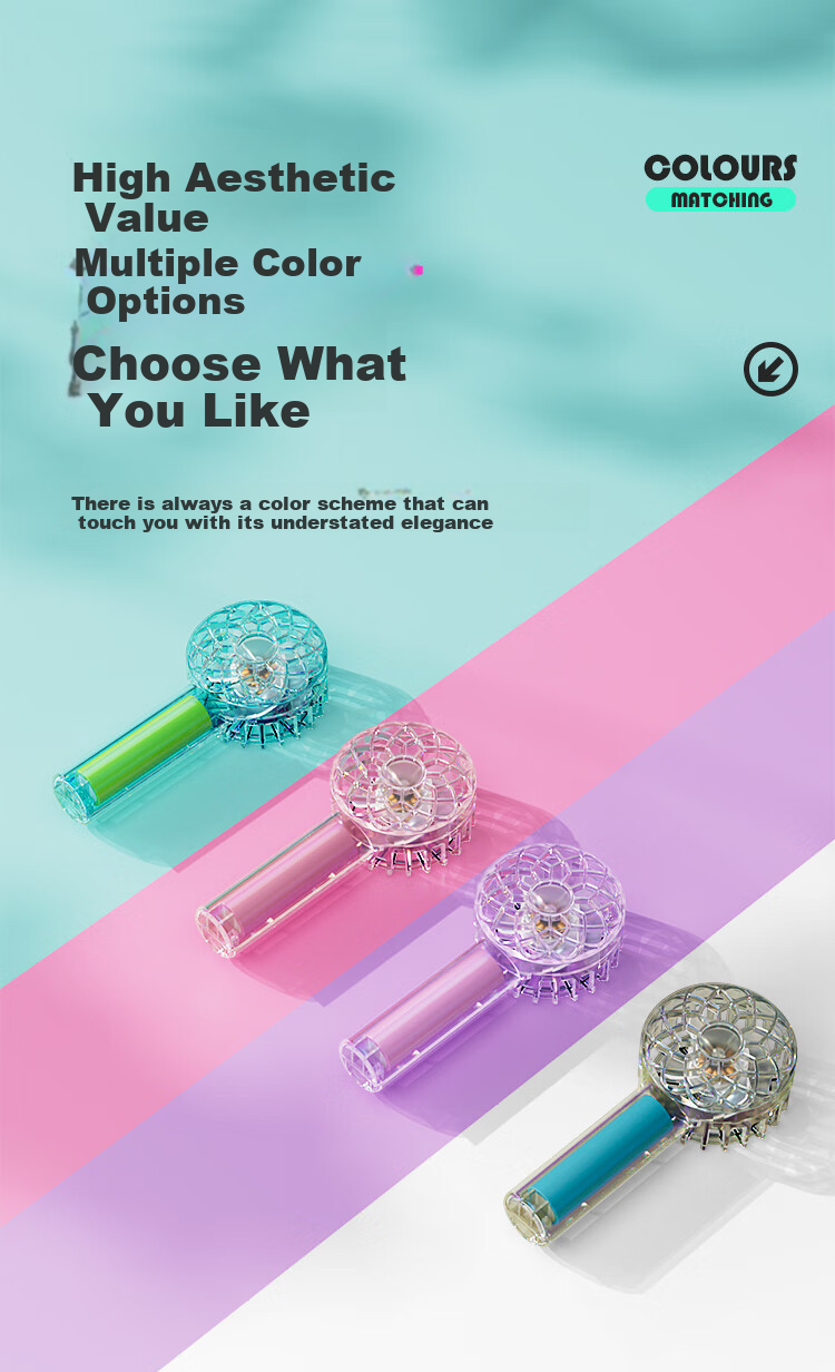 Newmine Handheld Mini Fan, Portable Mini Fan with 13-Hour Long Battery Life, Quiet Operation, Colorful Light, Desktop Cooling Fan, Dazzling Blue And Cya 3
