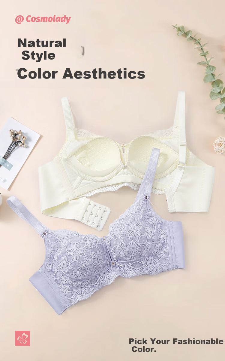 Dushiliren Women's Wireless Thin Bra, Push-Up, Lift, Side Support, Sexy Lace, Gathered Brassiere 2BT203 10