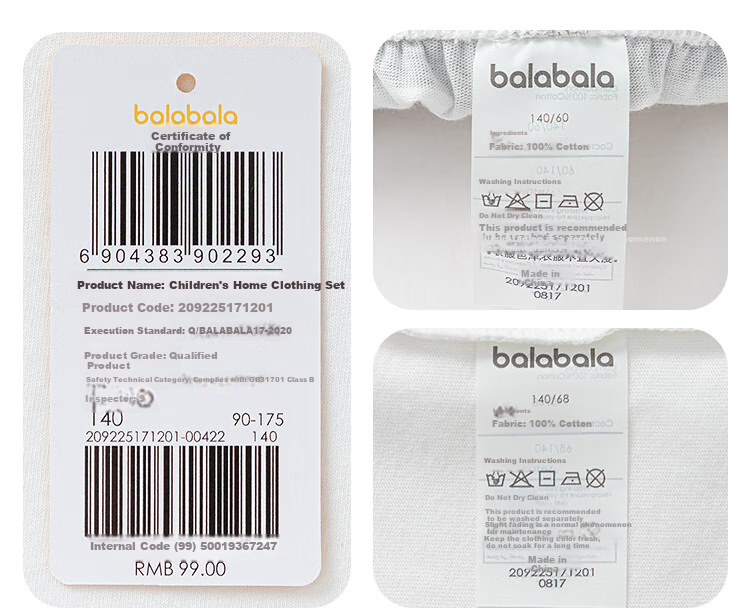 BALABALA Children's Pajama Set, Summer Air Conditioning Wear, Boys And Girls Home Wear, Big Kids Pure Cotton Baby Top And Sleep Pants 16