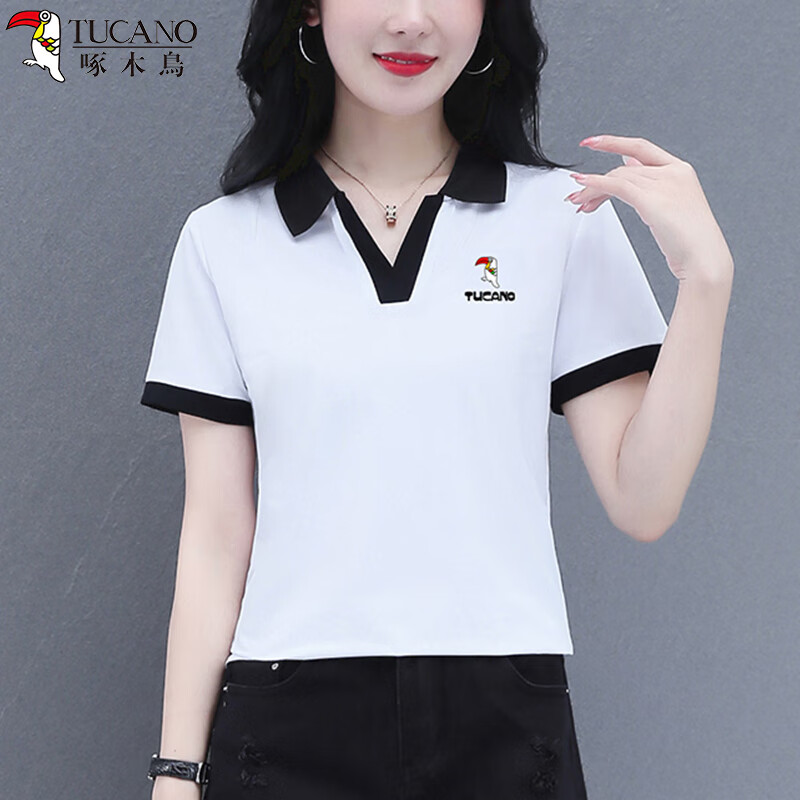 TUCANO Ice Silk Regular Shoulder Lapel Short-Sleeve T-Shirt Women's Polo Shirt, Summer Slimming Elegant Mother's Wear Top, Purple, 3XL