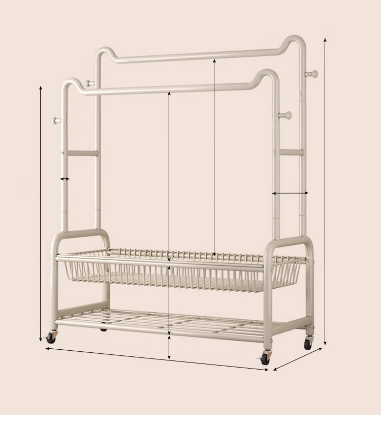 Yupin Floor-Standing Coat Rack, Movable Clothes Hanger Stand YJ138, Double-Layer Milk White, 100cm 16