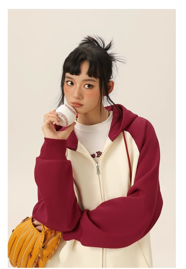 Huili Women's Hoodie Jacket, 2026 New Spring And Autumn Style, Color-Block American Retro Design, Middle School Student Hooded Cardigan, High-End Spring Outfit 8
