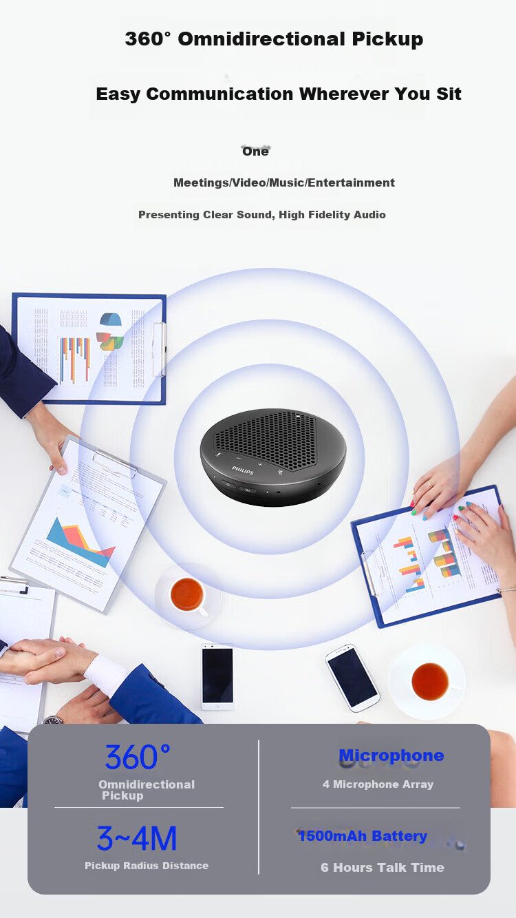 PHILIPS Video Conference Wireless Omnidirectional Microphone, 8-Meter Pickup Range, Speaker And Receiver Integrated, Computer USB Plug-And Compatible with up to Three Devices for Wireless Cascading, Smart Noise Reduction AECS8108 3
