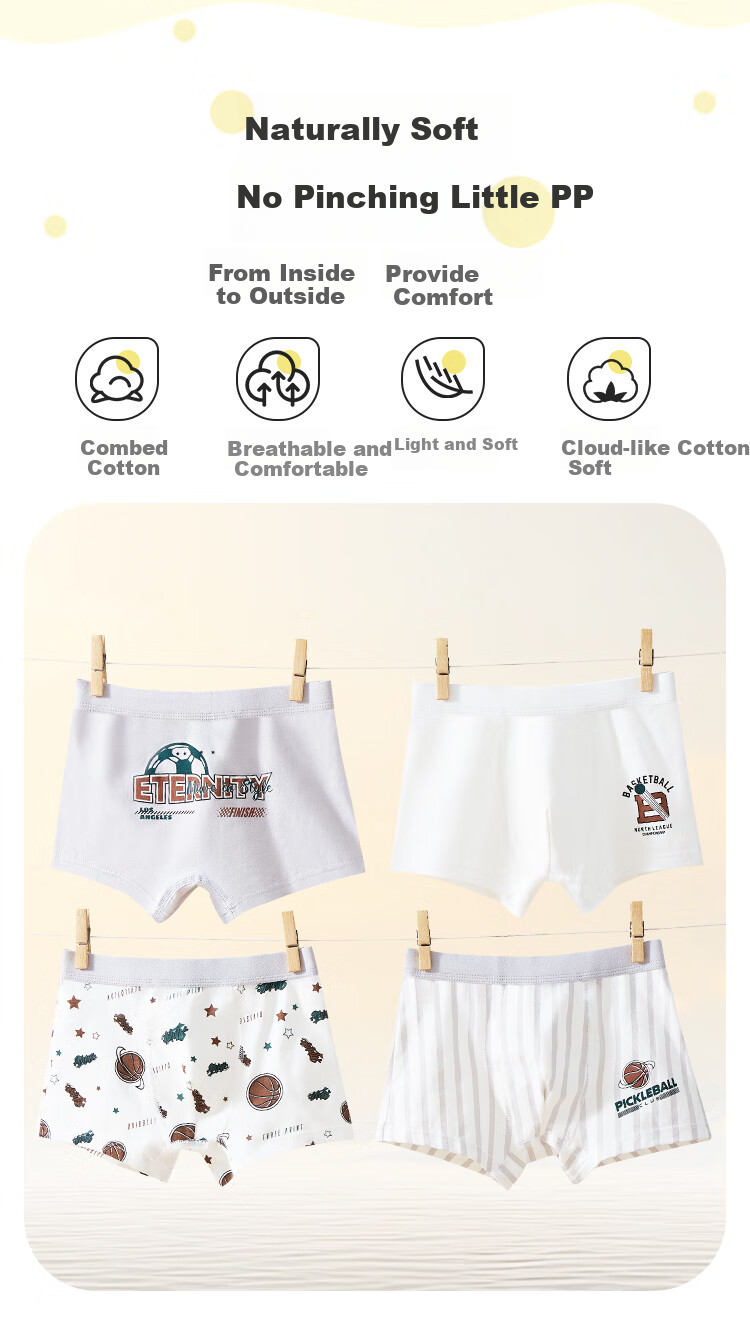 LangSha Boys' Boxer Briefs, School-Age Children's Underwear, Youth Development Period Basketball Cartoon Shorts, 4-Pack 2
