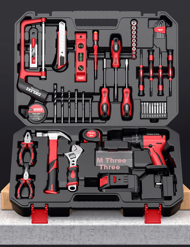 DELIXI ELECTRIC (DELIXI) Multi-Function Lithium Battery Drill Set, Household Toolbox, Hardware And Electrical Tools, Woodworking Special Repair Kit 5