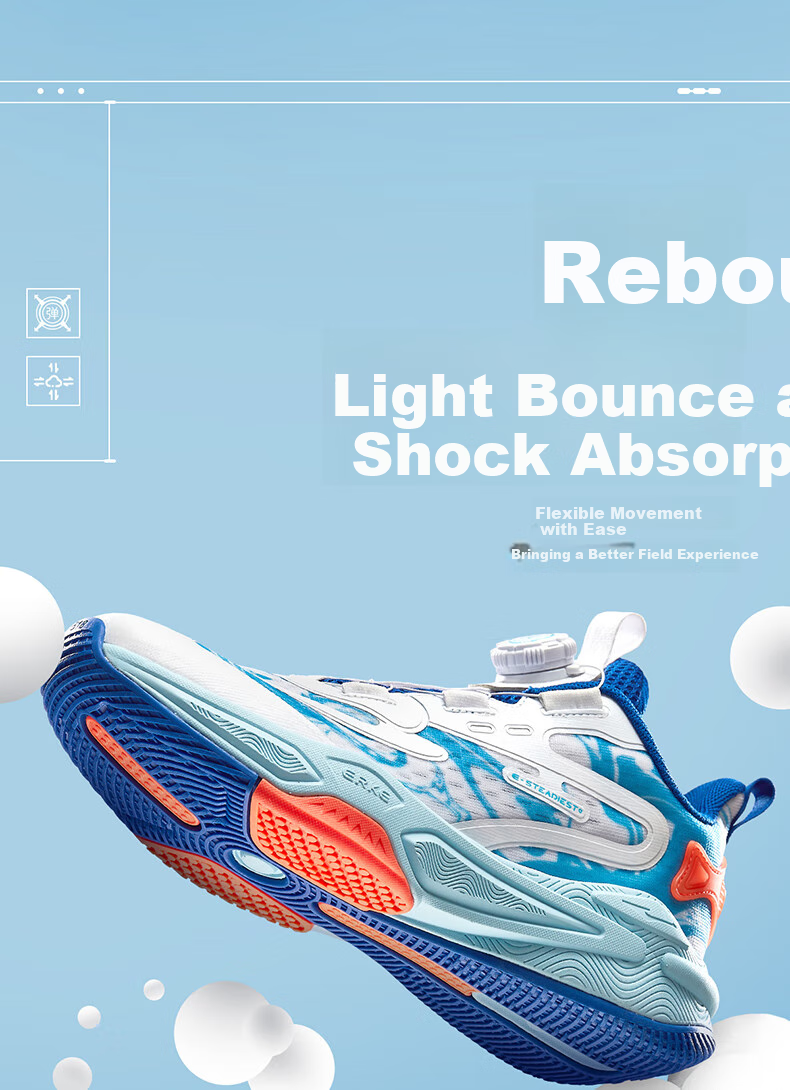 ERKE Children's Shoes, Boys' Training Shoes, Kids' Summer Basketball Shoes with Rotary Buckle, Erke White/ultramarine Blue, Size 36 6