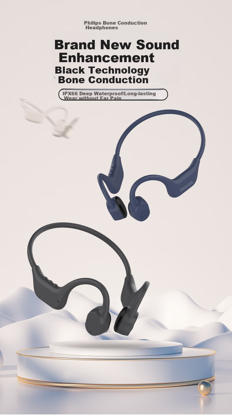 PHILIPS Bone Conduction Bluetooth Headphones, Professional Sports Running, Ear-Hook Style, True Wireless, Open-Ear Design, Not In-Ear, Clip-On, Long Battery Life, High-End Noise Reduction, Suitable for Apple And Huawei, TAA6609C Black 1