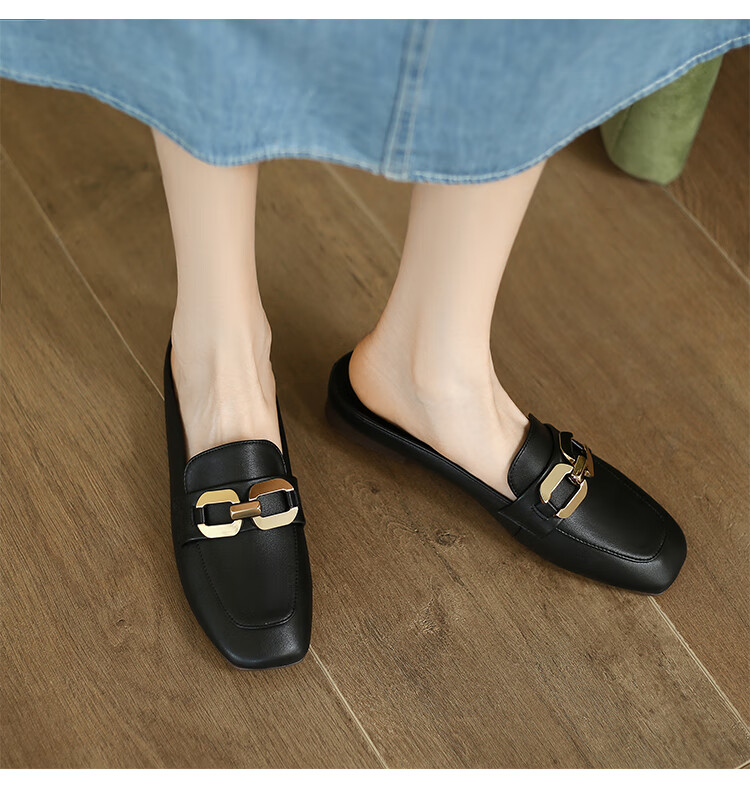 ZHR Zese Women's Square Toe Commuter Slippers One-Step French Mule Half Slippers AH235 Black Size 35 14