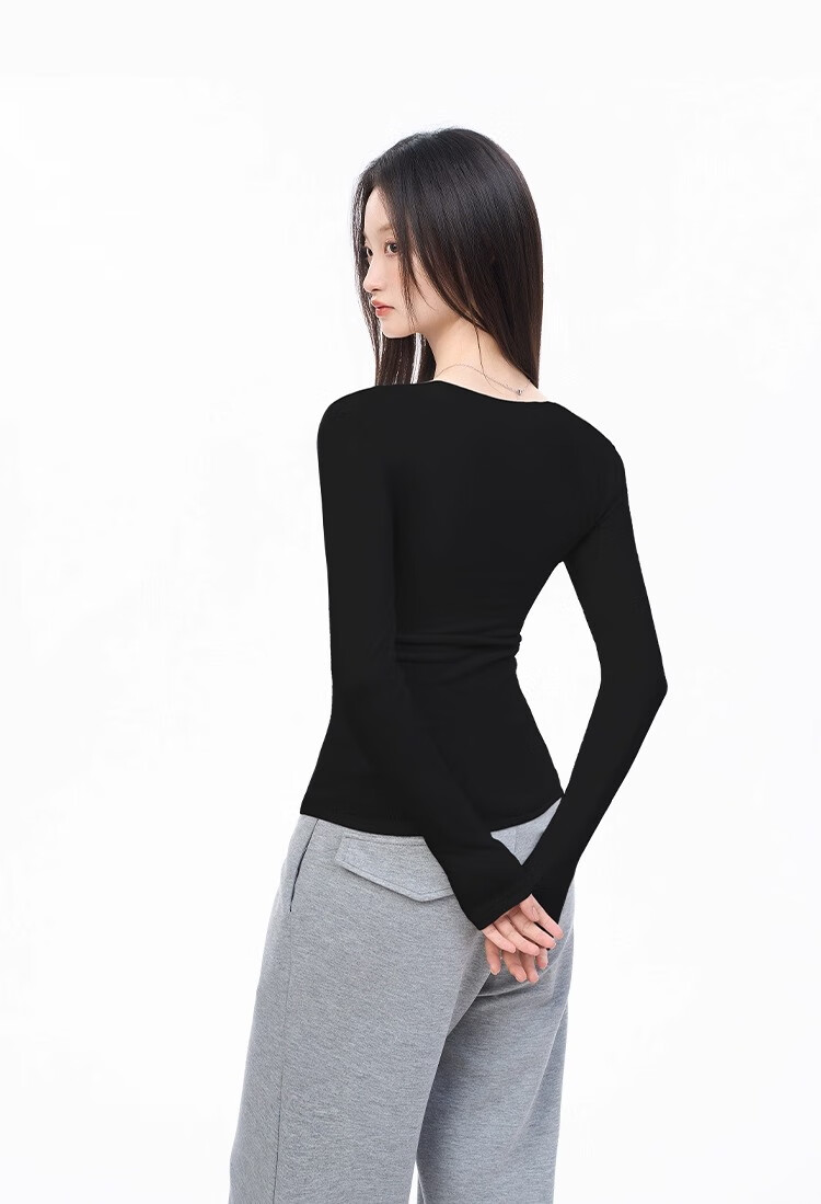 Woodpecker Women's Long Sleeve T-Shirt Pure Cotton Regular Shoulder Base Layer Spring Autumn Slim Fit Crew Neck Basic Comfortable Top Black XL 9