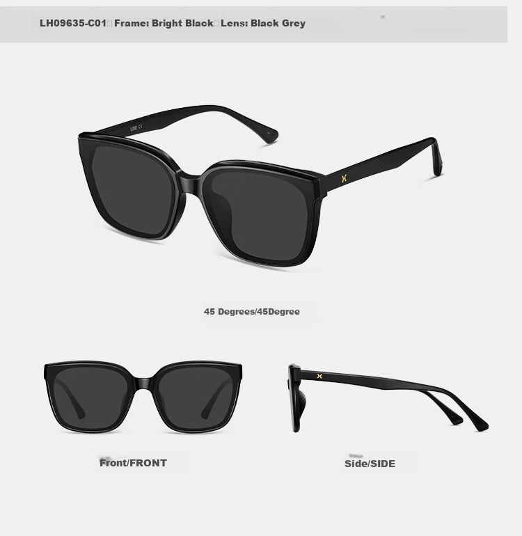 LOHO 2024 New Women's Sunglasses, Mirror Finish for A Luxurious Look, Small Frame, Acetate Material, Round Frame, Fashionable Eyewear, LH09636 Black 13