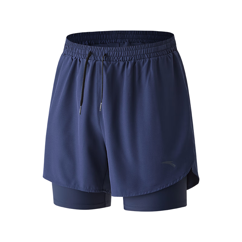 ANTA Men's Double-Layer Swim Shorts, Three-Quarter Length, Anti-Embarrassment, Quick-Drying, Breathable, Beach Shorts, Outdoor Swim Trunks for Men, Navy Blue XL