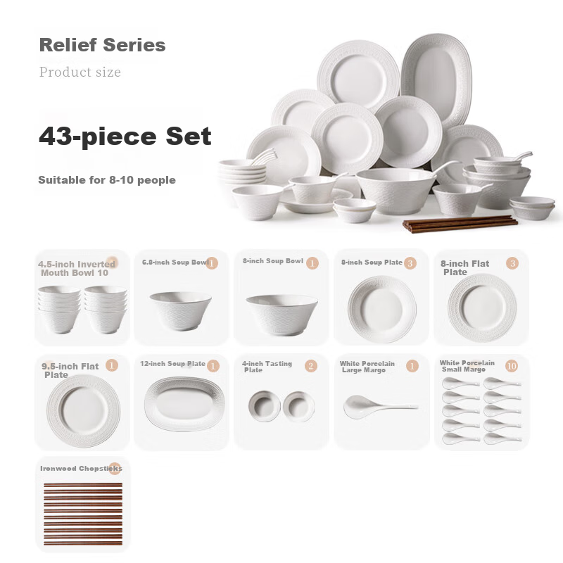 JIWUSENLIN Ceramic Bowl And Plate Set with Chopsticks, Complete Tableware Set for Home Use, Housewarming Gift Box, Muyun 43-Piece Set