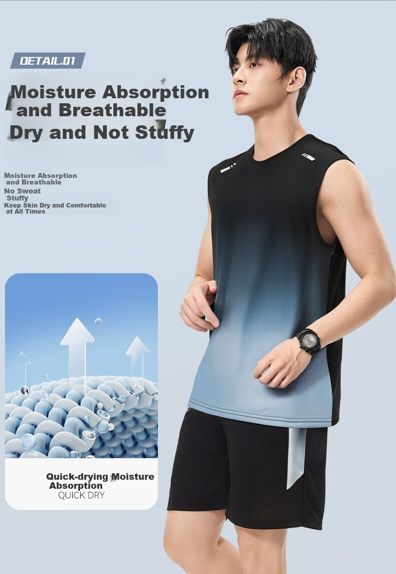 VICTORIATOURIST Men's Sports Set, Indoor Fitness Wear, Sports Tank Top, Ice Silk Quick-Dry Shirt, Running Basketball Training T-Shirt Equipment 3