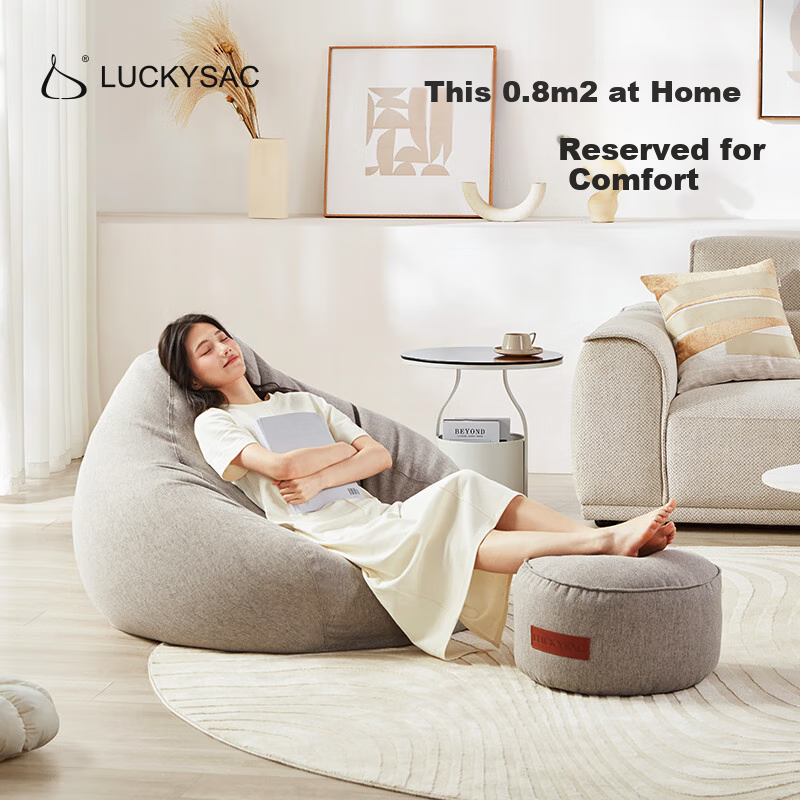 LUCKYSAC Lazy Bean Bag Sofa EPP, Single Fabric Sofa for Living Room, Bedroom, Balcony, Premium Warm Gray Color