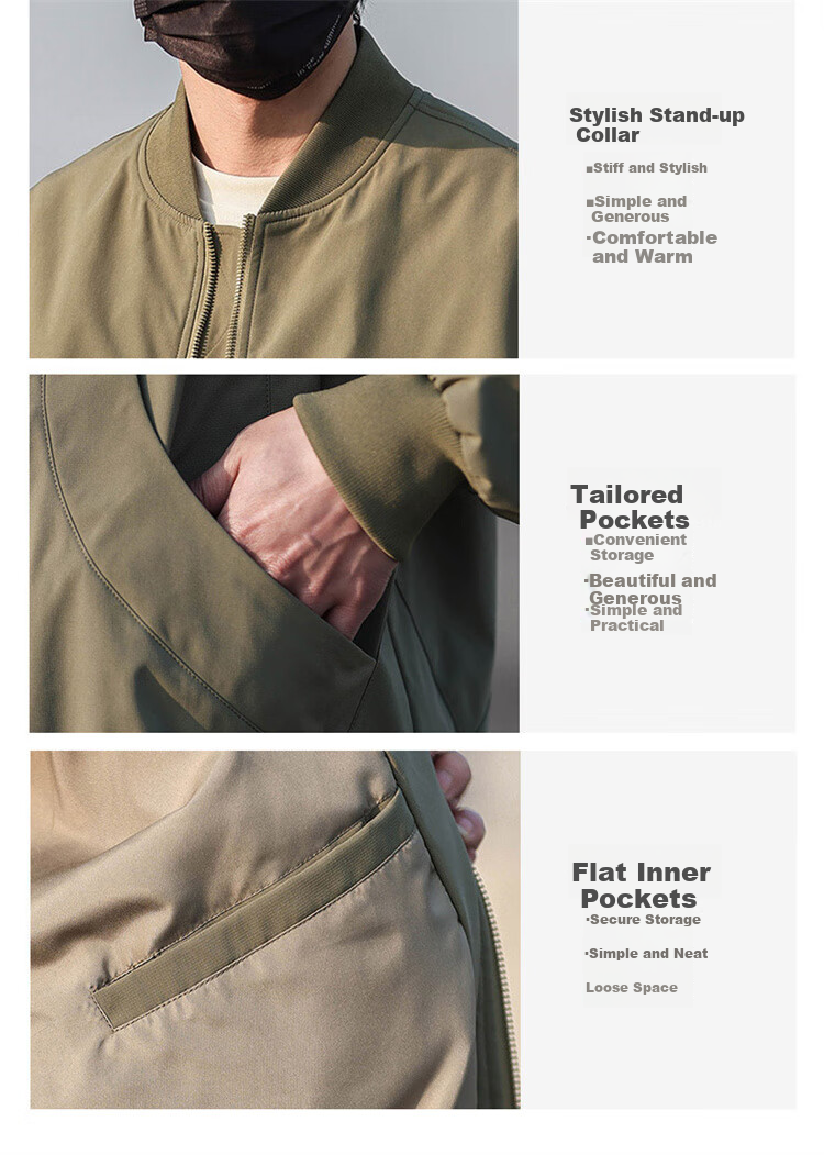 JEEP Men's Autumn Winter Trendy Baseball Jacket Casual Loose Workwear Coat Military Green 2XL 3