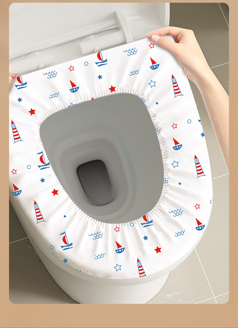 Baicaoyuan Disposable Toilet Seat Covers Extra Large Thickened Double-Layer Toilet Ring Independent Packaging Sailboat Print 20 Pieces 5