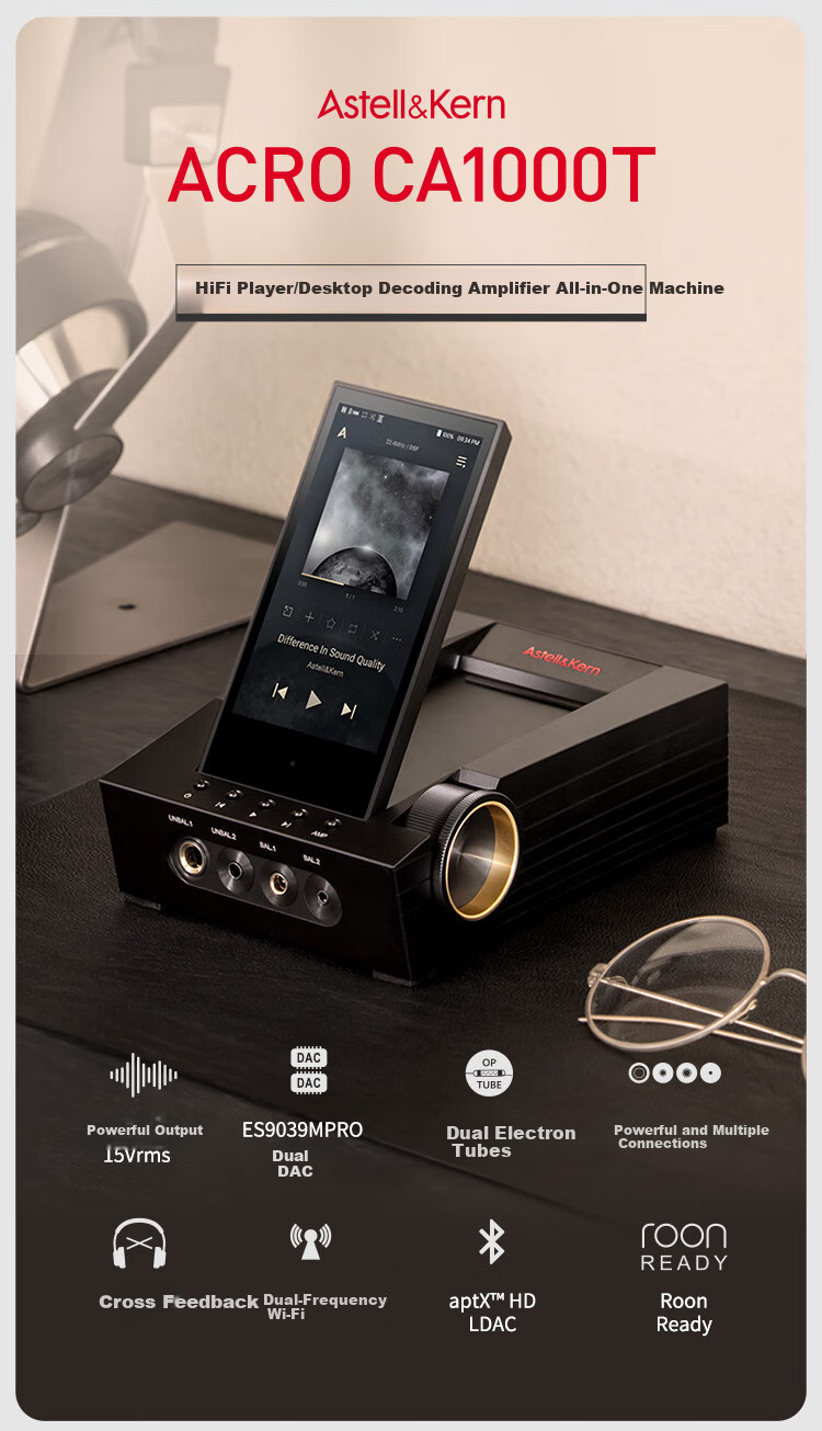 Iriver ACRO CA1000T Desktop All-In Decoder Headphone Amplifier, 256GB Portable Lossless HiFi Player, Black, Gift for World Cup 1